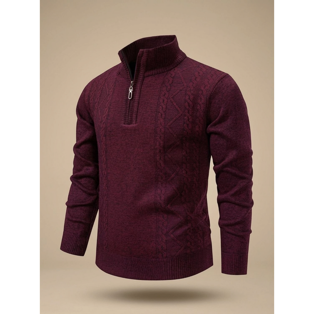 George | Men's Cable-Knit Quarter-Zip Stand-Collar Sweater