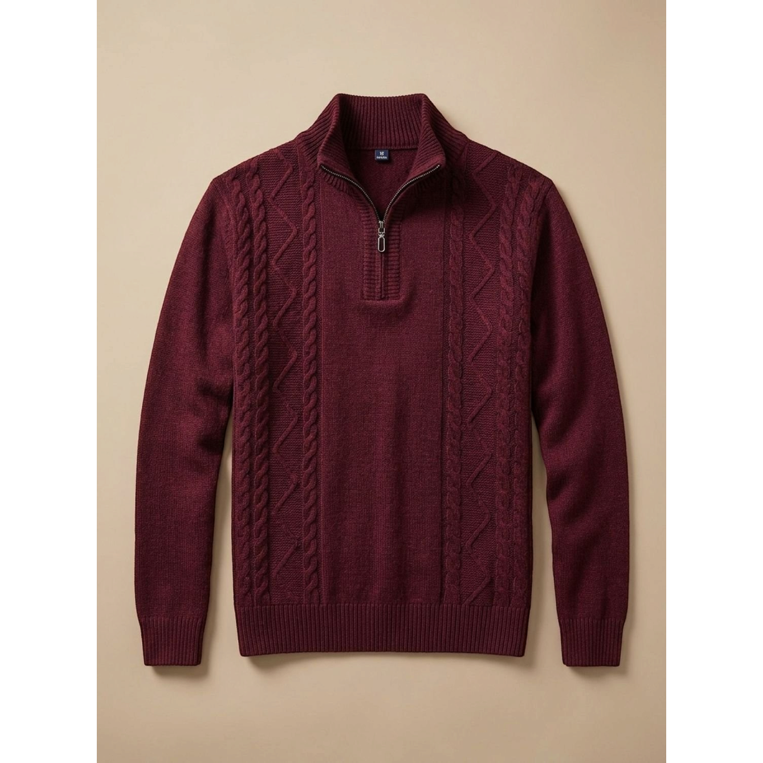 George | Men's Cable-Knit Quarter-Zip Stand-Collar Sweater