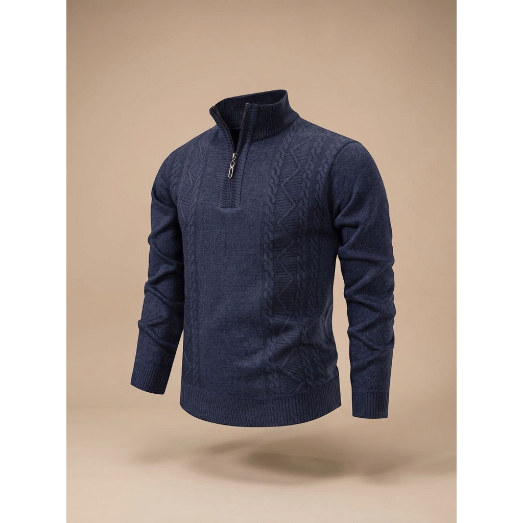George | Men's Cable-Knit Quarter-Zip Stand-Collar Sweater