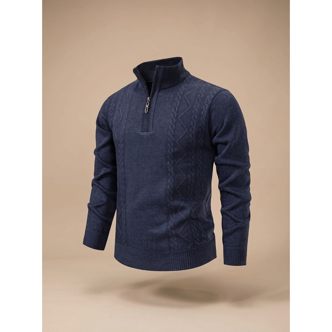 George | Men's Cable-Knit Quarter-Zip Stand-Collar Sweater