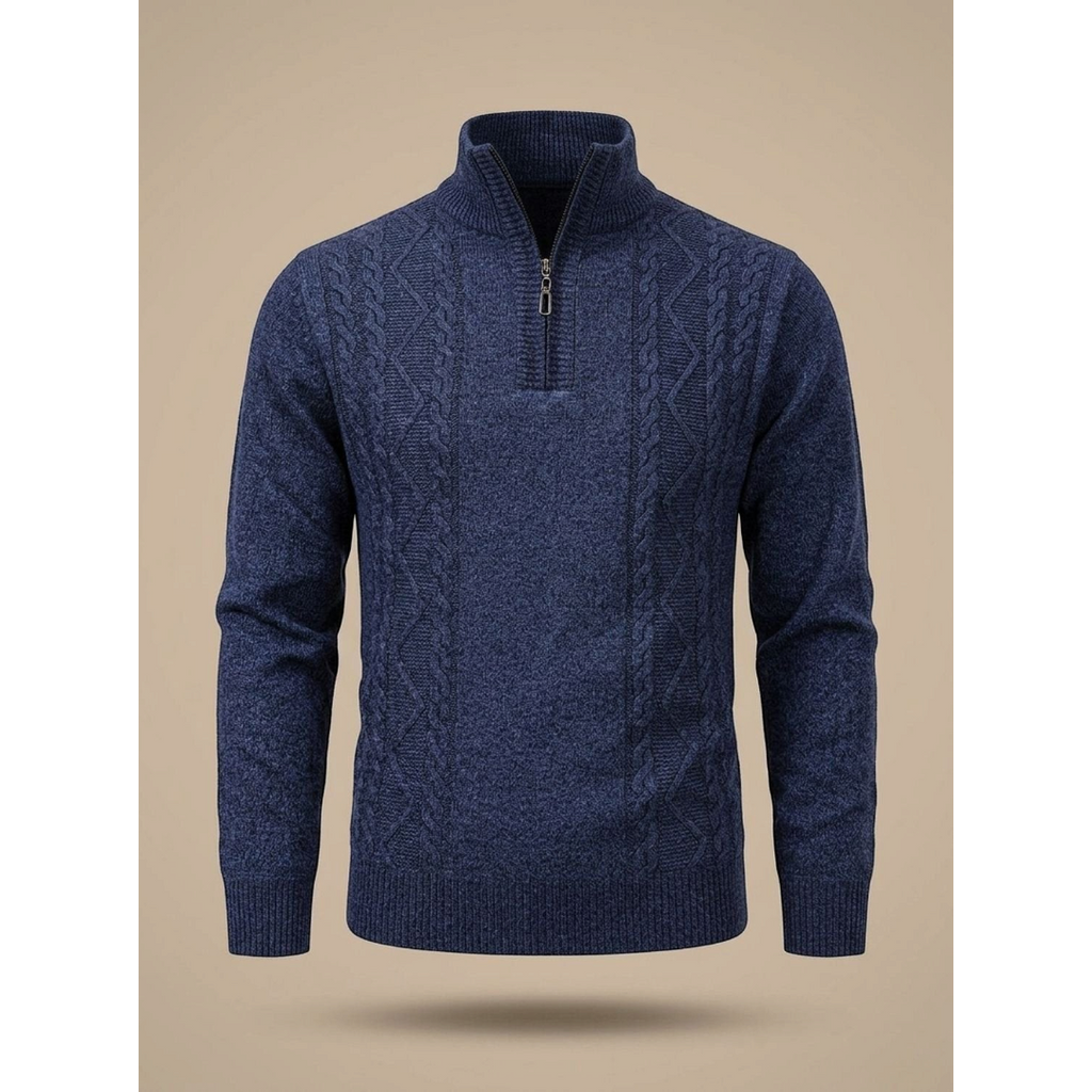 George | Men's Cable-Knit Quarter-Zip Stand-Collar Sweater