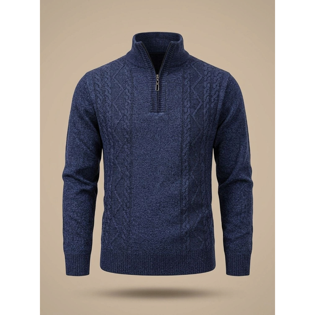 George | Men's Cable-Knit Quarter-Zip Stand-Collar Sweater
