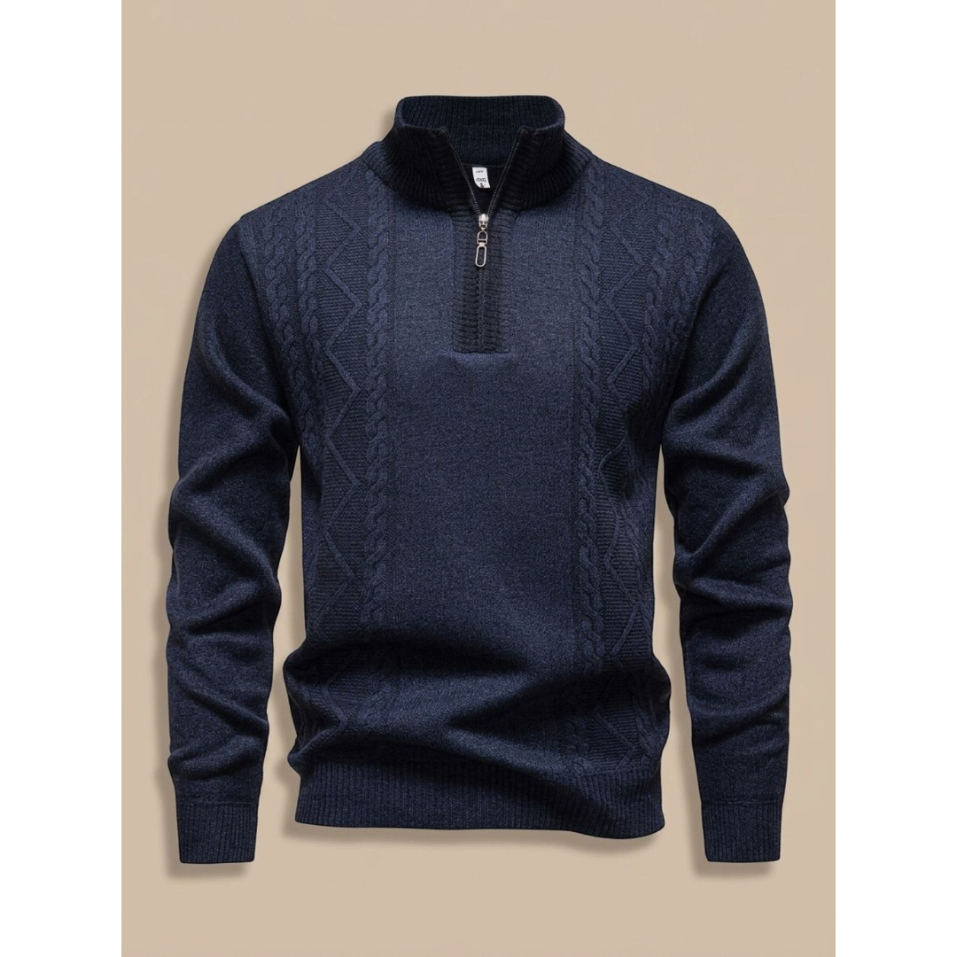 George | Men's Cable-Knit Quarter-Zip Stand-Collar Sweater