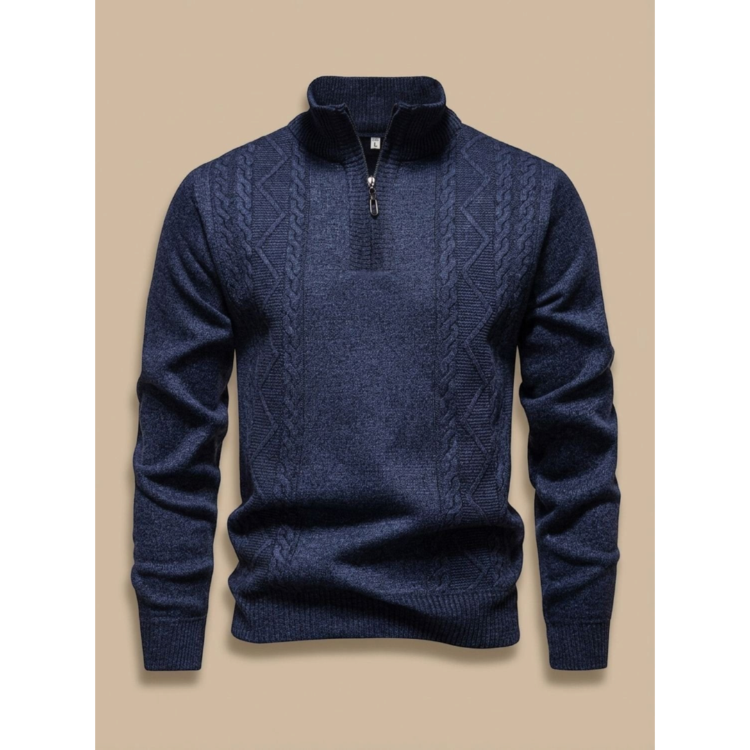 George | Men's Cable-Knit Quarter-Zip Stand-Collar Sweater
