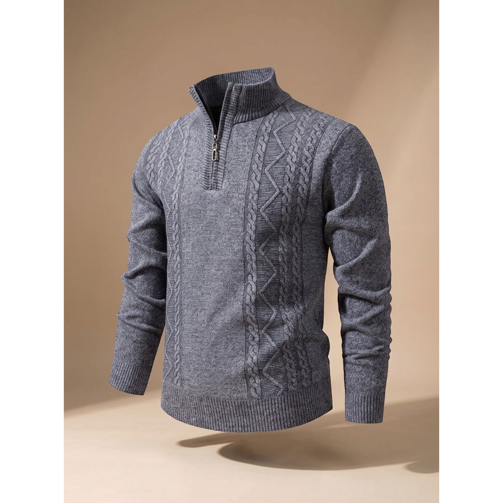 George | Men's Cable-Knit Quarter-Zip Stand-Collar Sweater