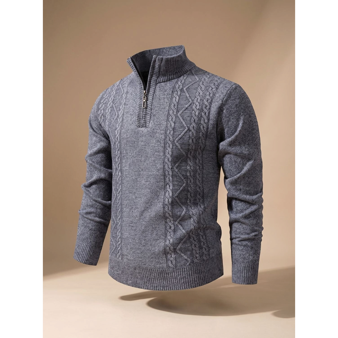George | Men's Cable-Knit Quarter-Zip Stand-Collar Sweater