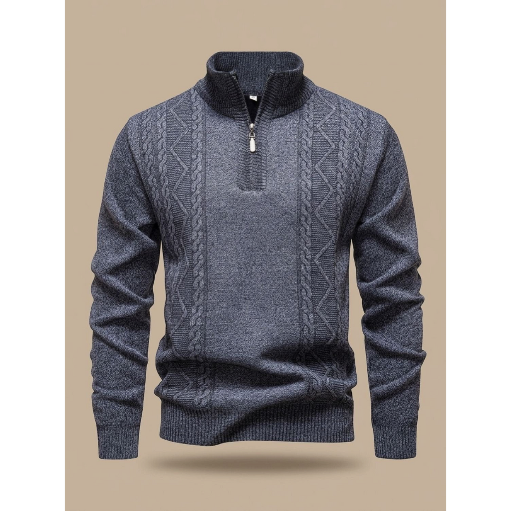 George | Men's Cable-Knit Quarter-Zip Stand-Collar Sweater