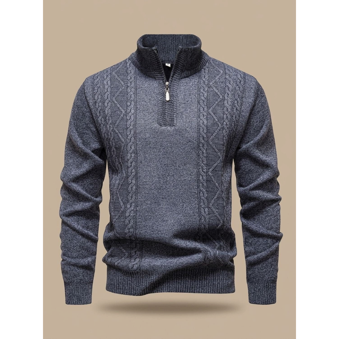 George | Men's Cable-Knit Quarter-Zip Stand-Collar Sweater