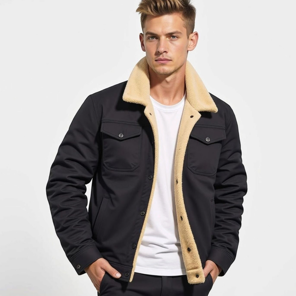 Isaac | Men's Sherpa-Lined Fleece Jacket With Snap-Button Closure