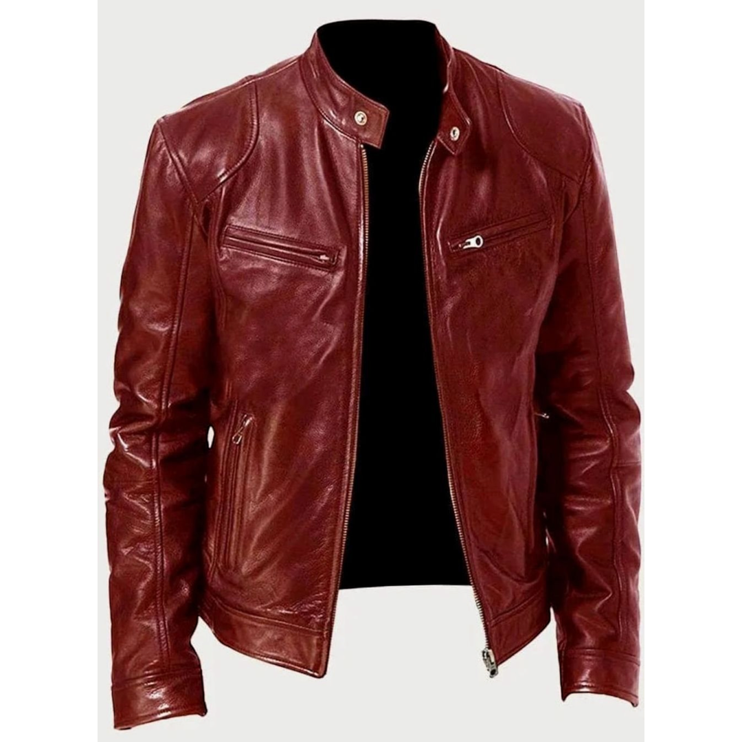 Joshua | Men's Zip-Up Stand-Collar Leather Jacket