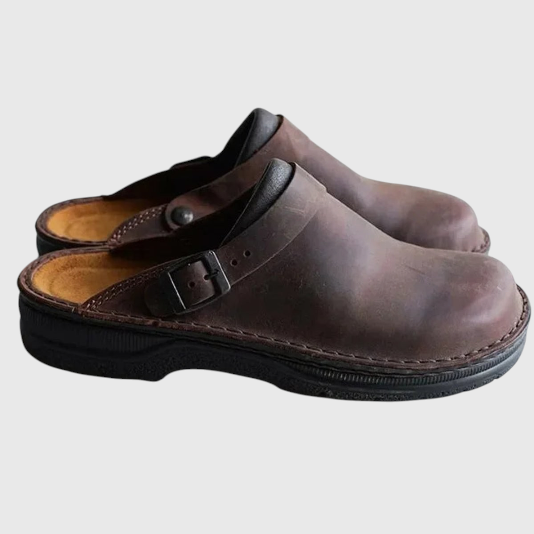 Tommy | Men's Leather Closed-Toe Clogs With Adjustable Buckle Strap