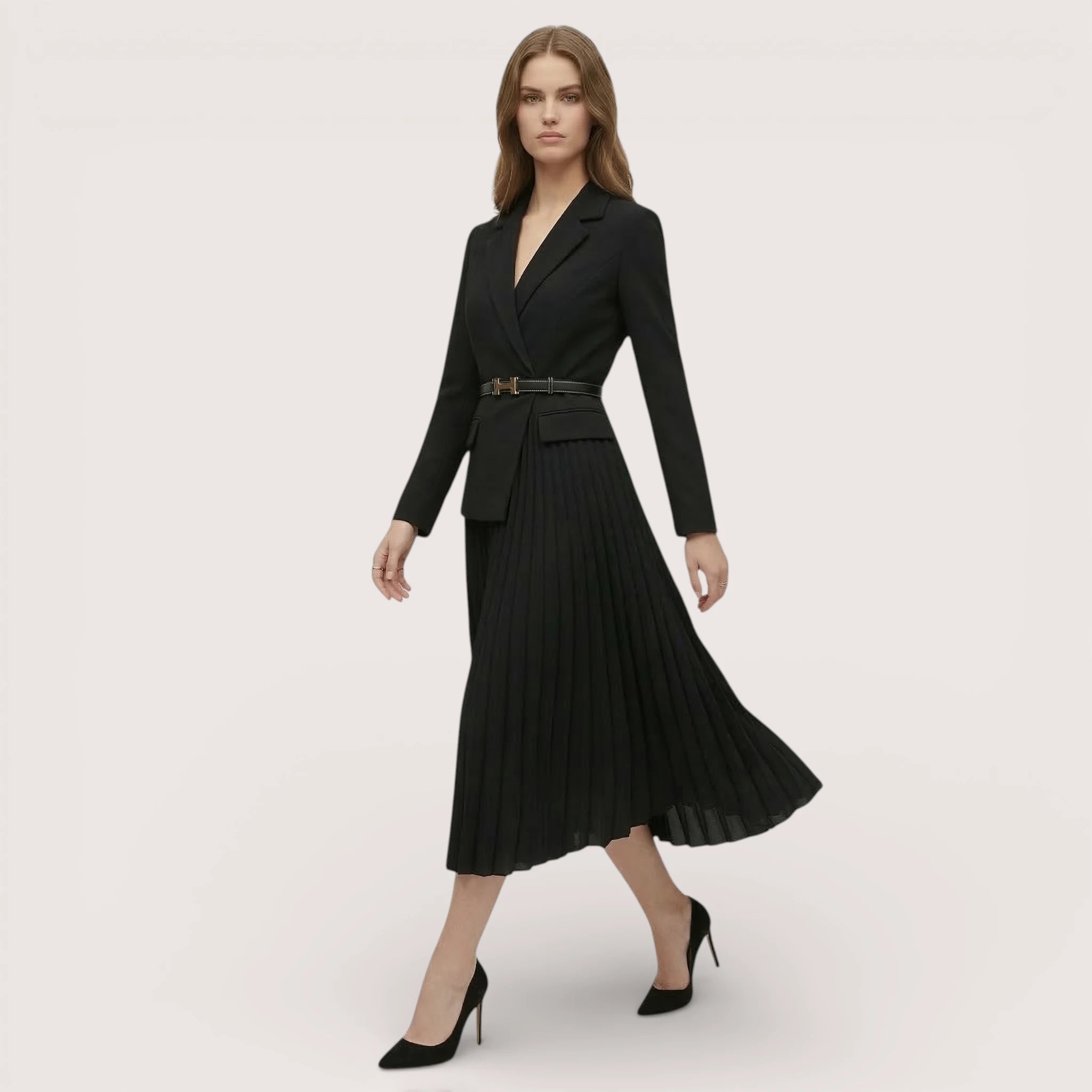 Virella | Women’s Blazer Pleated Midi Dress