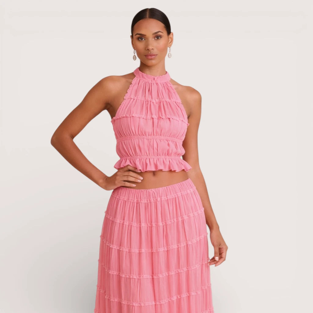 Elirienne | Women’s Ruffled Top & Tiered Maxi Skirt Set