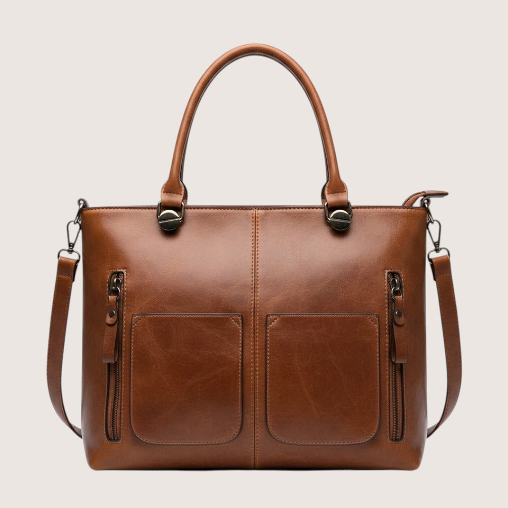Elara | Women’s Leather Tote Handbag with Multi-Pocket Design