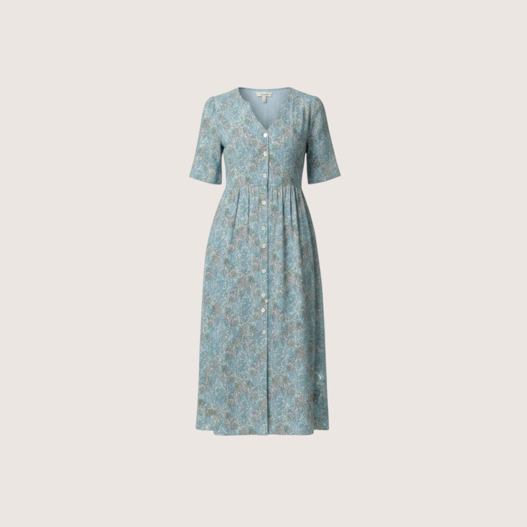Elina | Women’s Floral Midi Dress with Button Front and Pockets