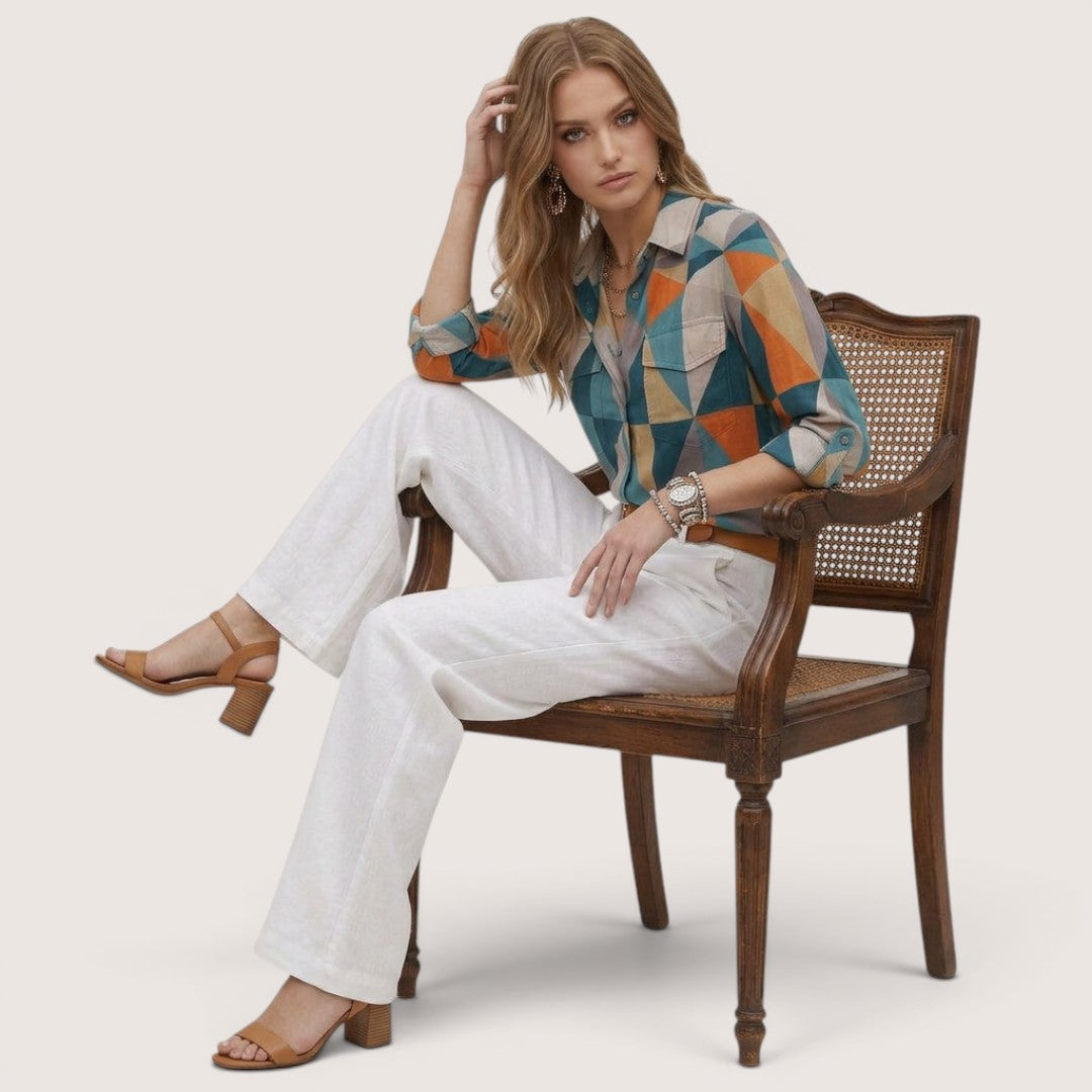 Arlena | Women’s Geometric Print Button-Up Shirt