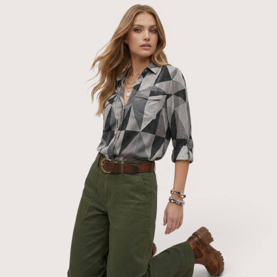 Arlena | Women’s Geometric Print Button-Up Shirt