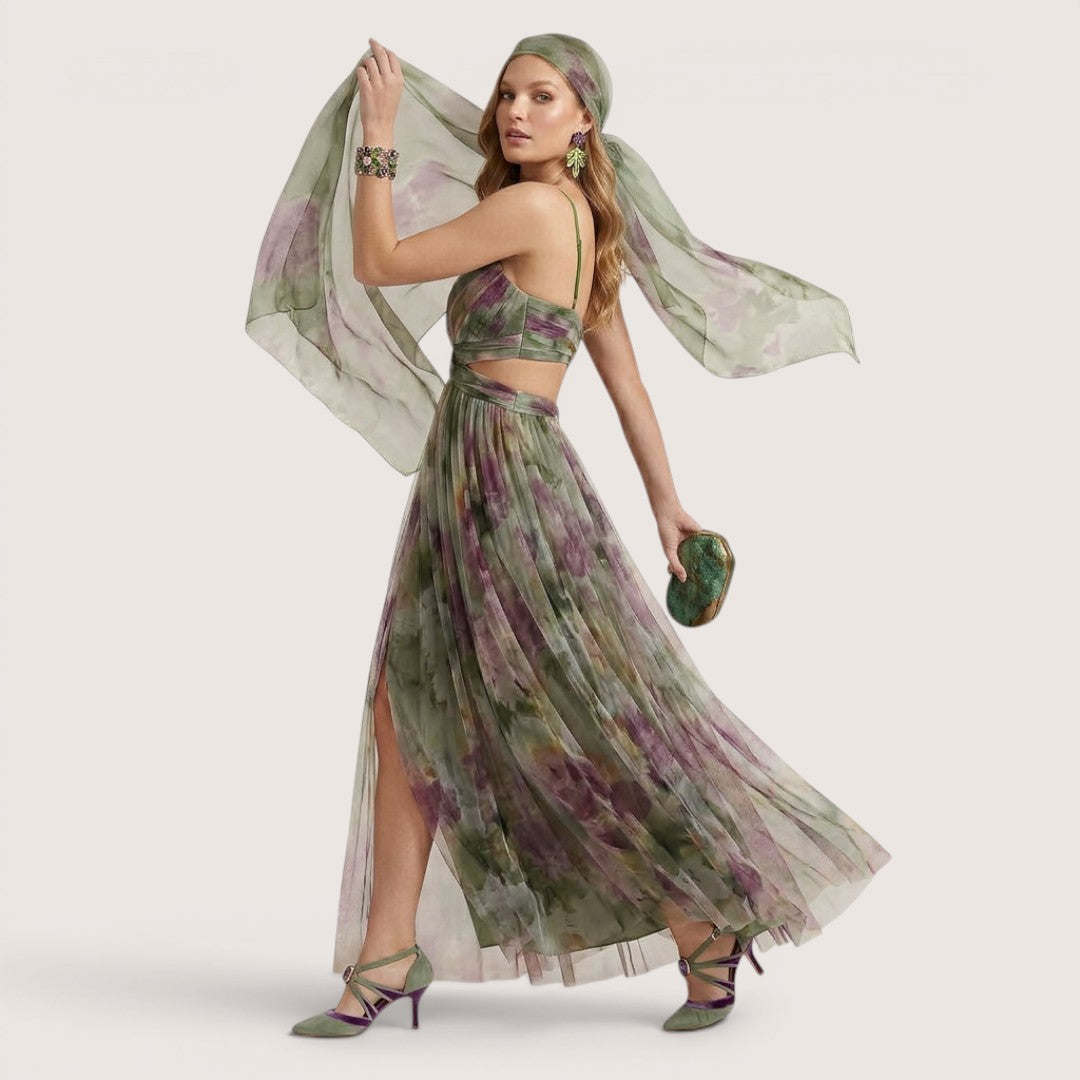 Aveline | Women’s Watercolor Chiffon Maxi Dress
