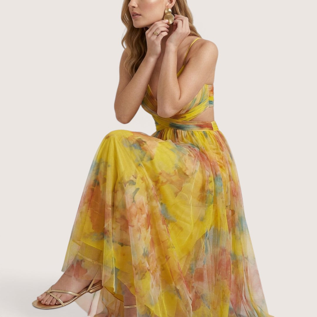 Aveline | Women’s Watercolor Chiffon Maxi Dress