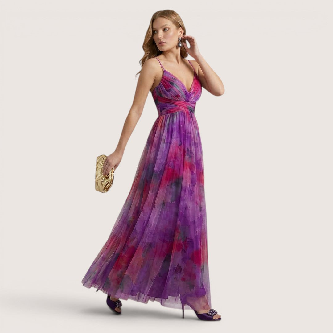 Aveline | Women’s Watercolor Chiffon Maxi Dress