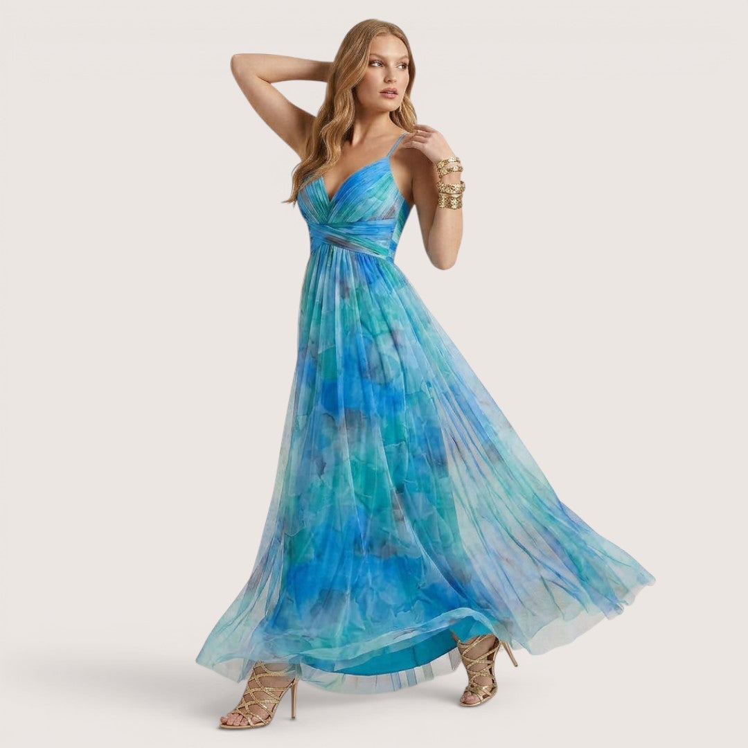 Aveline | Women’s Watercolor Chiffon Maxi Dress