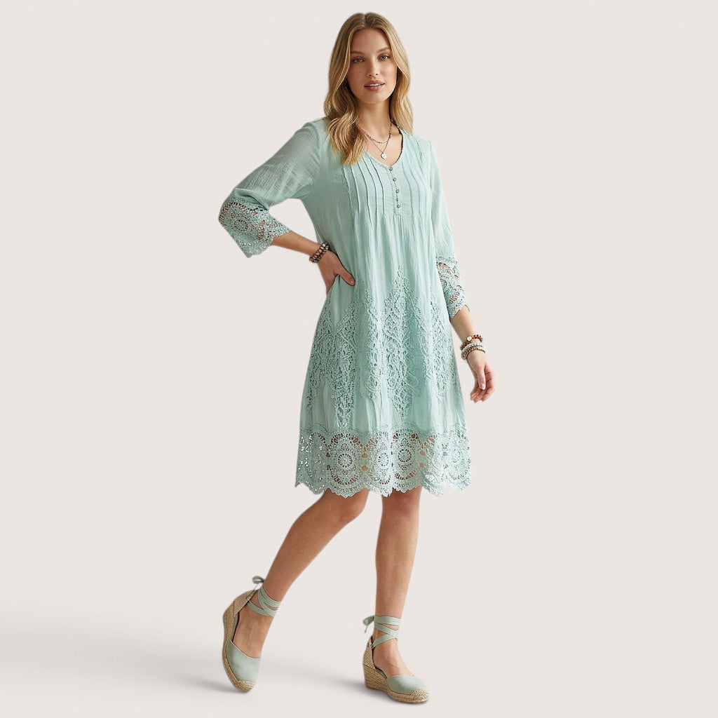 Alviera | Women’s Lace Trim Boho Dress