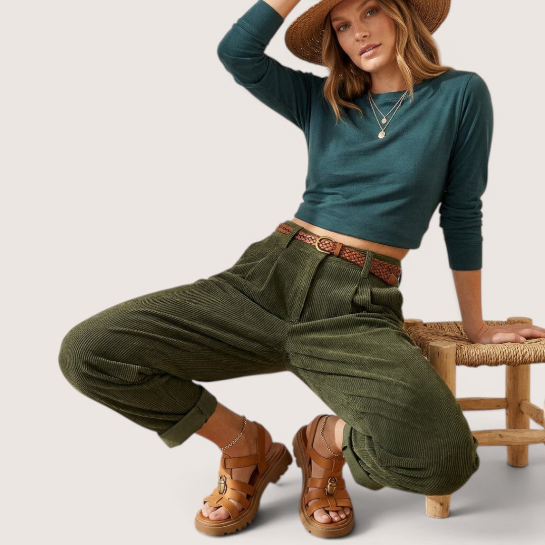 Lioren | Women’s High-Waist Tapered Pants with Tie Waist