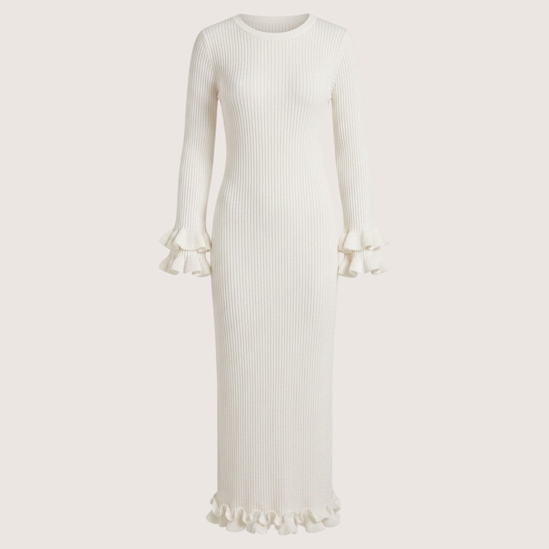 Elowra | Women’s Ribbed Knit Ruffle Maxi Dress