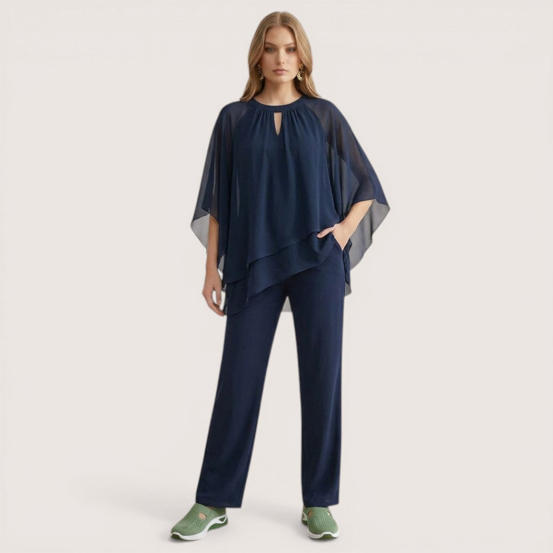 Elina | Women’s Two-Piece Chiffon Top and Wide Leg Pants Set