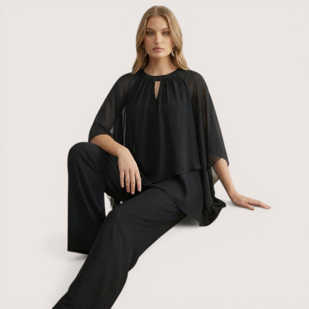 Elina | Women’s Two-Piece Chiffon Top and Wide Leg Pants Set