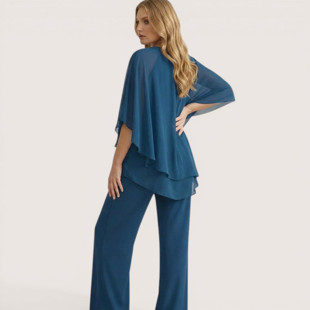 Elina | Women’s Two-Piece Chiffon Top and Wide Leg Pants Set