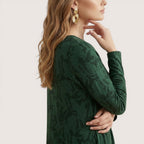 Mira | Women’s Long Sleeve Midi Dress with Leaf Print