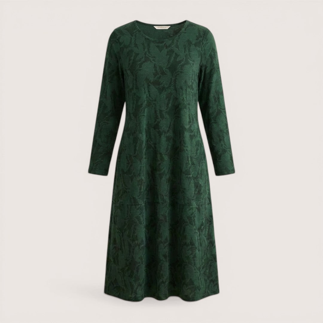 Mira | Women’s Long Sleeve Midi Dress with Leaf Print