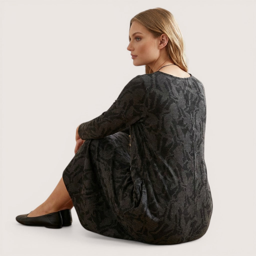 Mira | Women’s Long Sleeve Midi Dress with Leaf Print