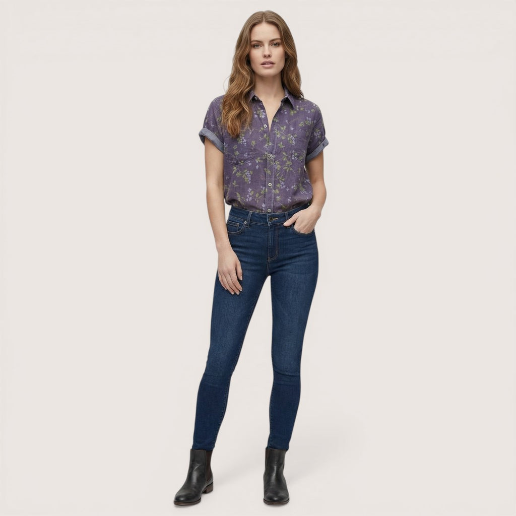 Elva | Women’s Short Sleeve Button-Up Blouse with Floral Print