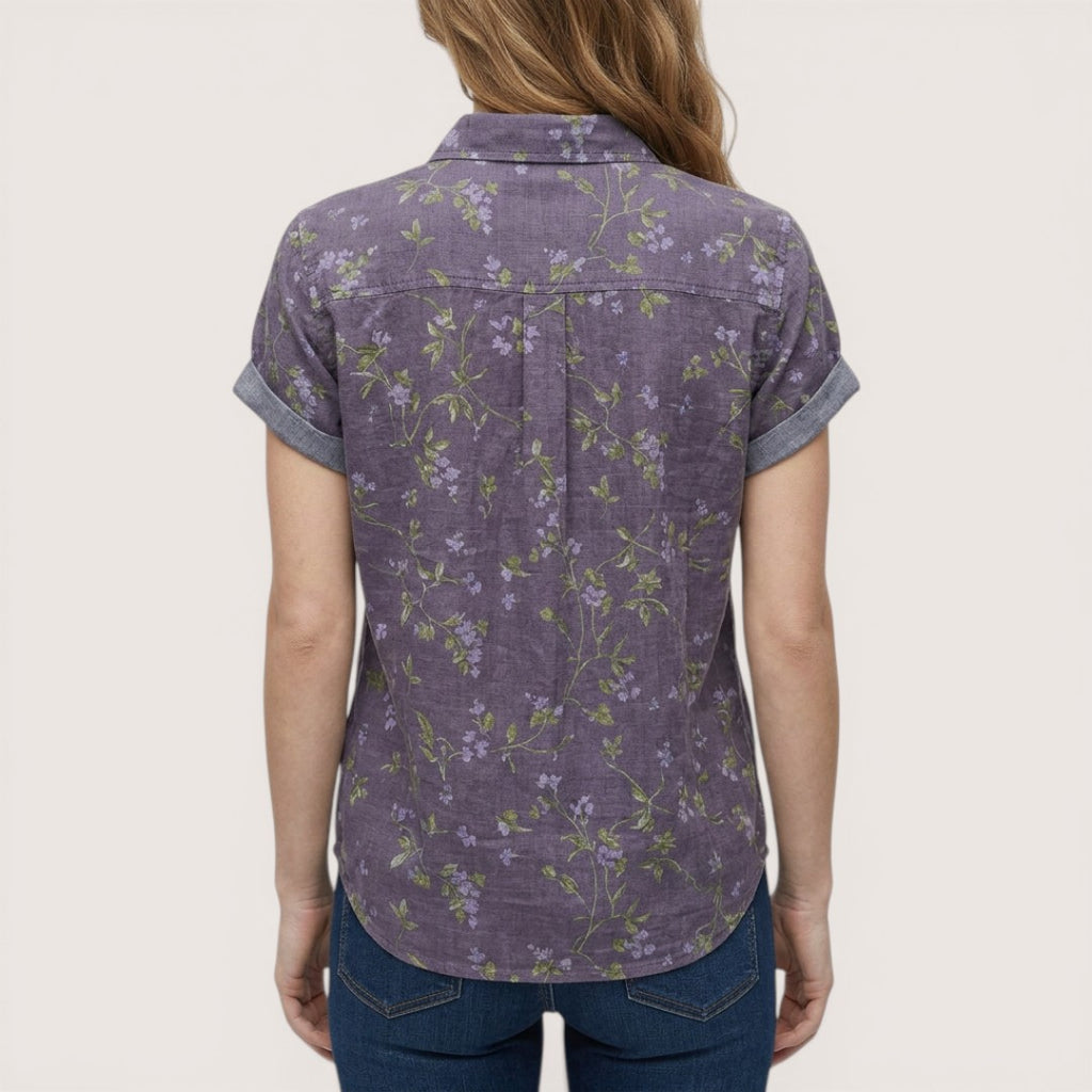 Elva | Women’s Short Sleeve Button-Up Blouse with Floral Print