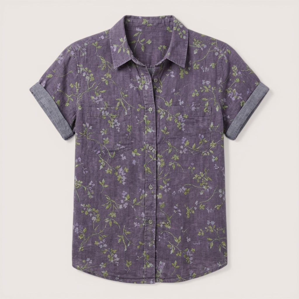 Elva | Women’s Short Sleeve Button-Up Blouse with Floral Print