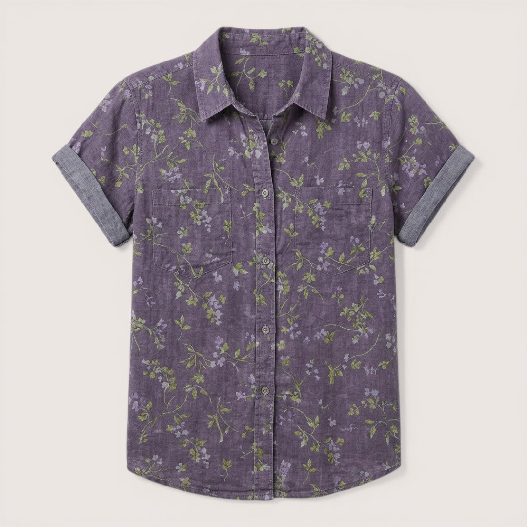 Elva | Women’s Short Sleeve Button-Up Blouse with Floral Print