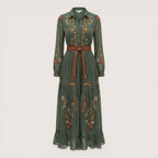 Alina | Women’s Maxi Dress with Floral Embroidery and Sheer Sleeves