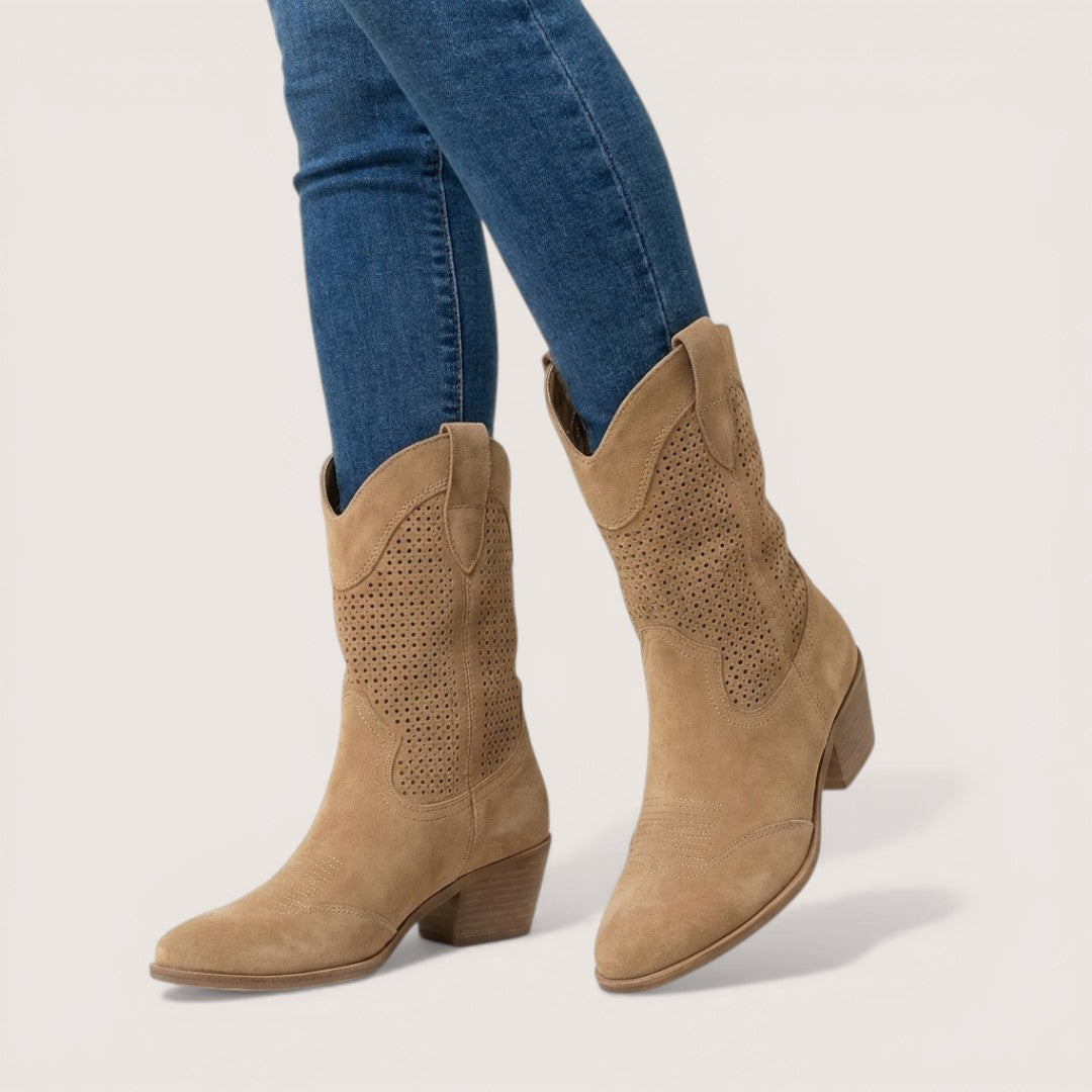 Sienna | Women’s Western Ankle Boots with Perforated Design