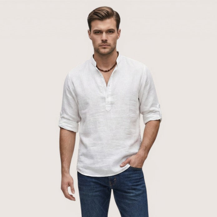 Luca | Men’s Linen Henley Shirt with Button Neck