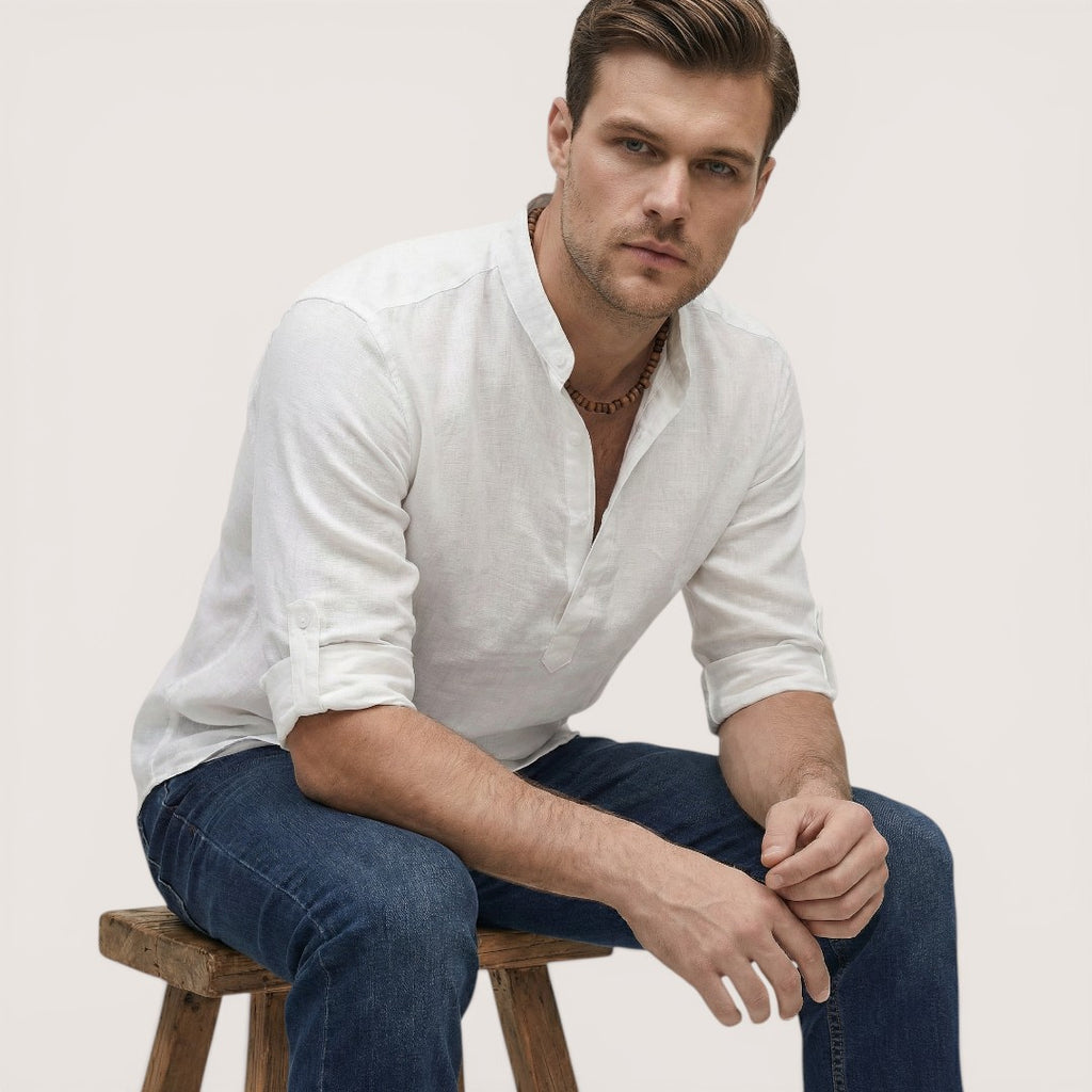 Luca | Men’s Linen Henley Shirt with Button Neck
