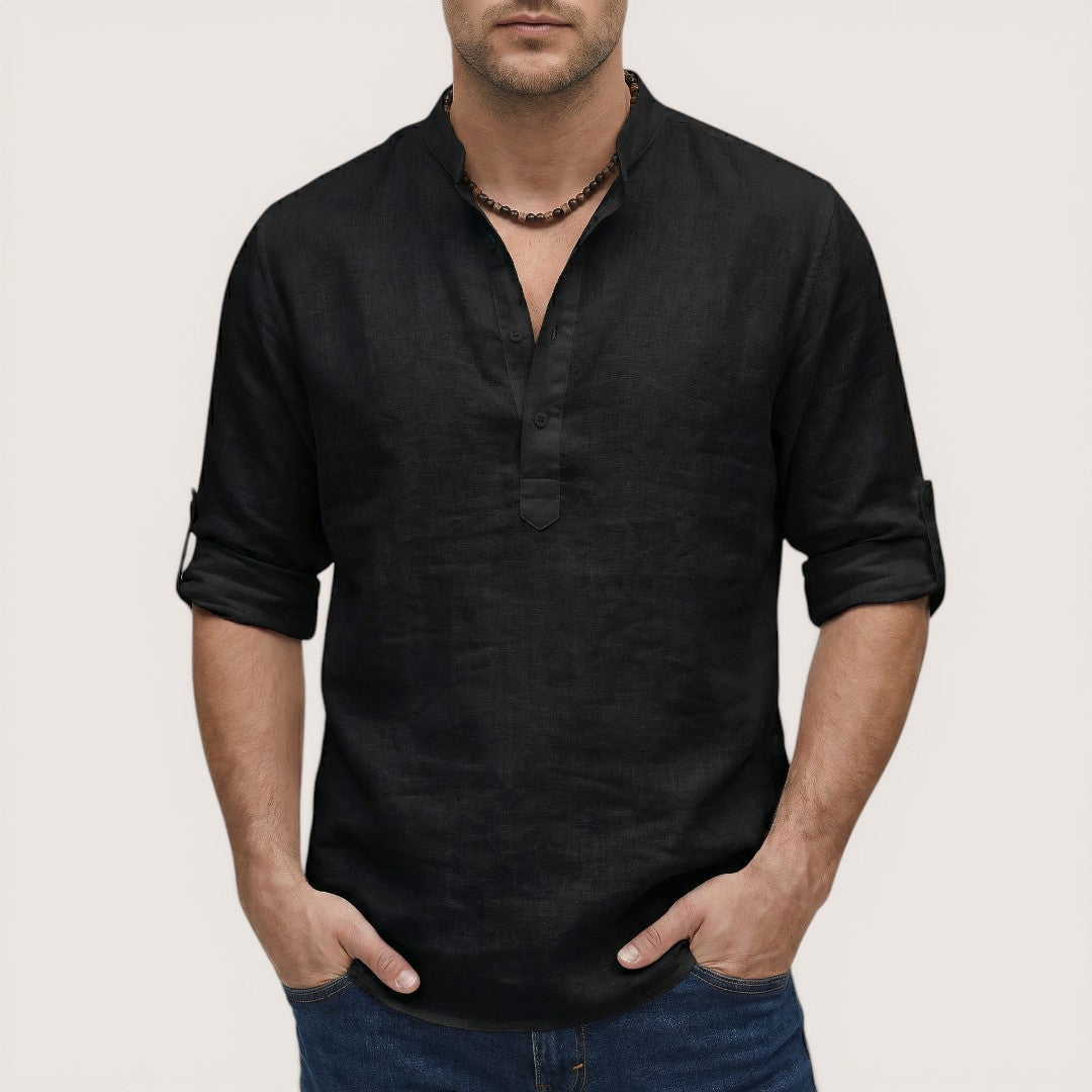 Luca | Men’s Linen Henley Shirt with Button Neck