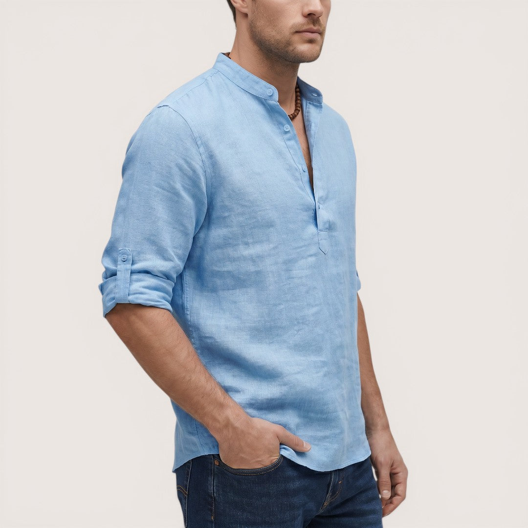 Luca | Men’s Linen Henley Shirt with Button Neck