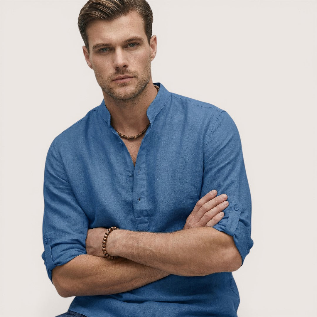 Luca | Men’s Linen Henley Shirt with Button Neck