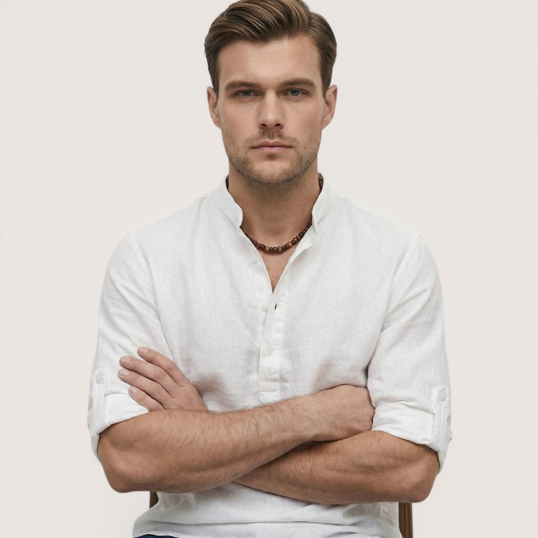 Luca | Men’s Linen Henley Shirt with Button Neck