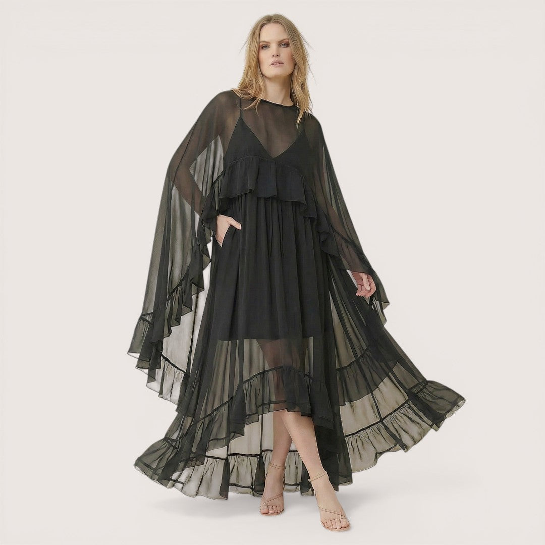 Aurelia | Women’s Chiffon Maxi Dress with Layered Cape Sleeves