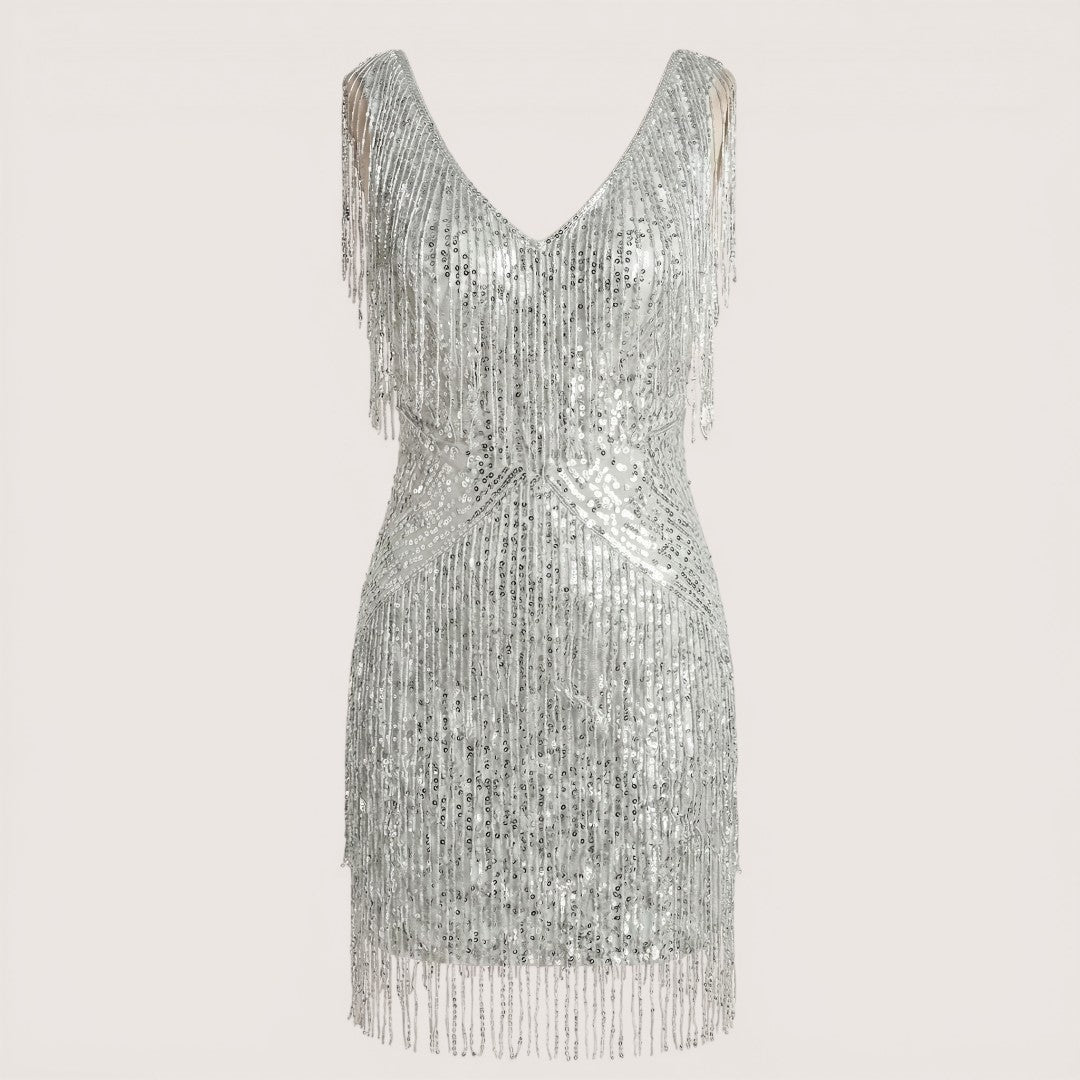 Celeste | Women’s Fringe Mini Dress with Sequin Detail