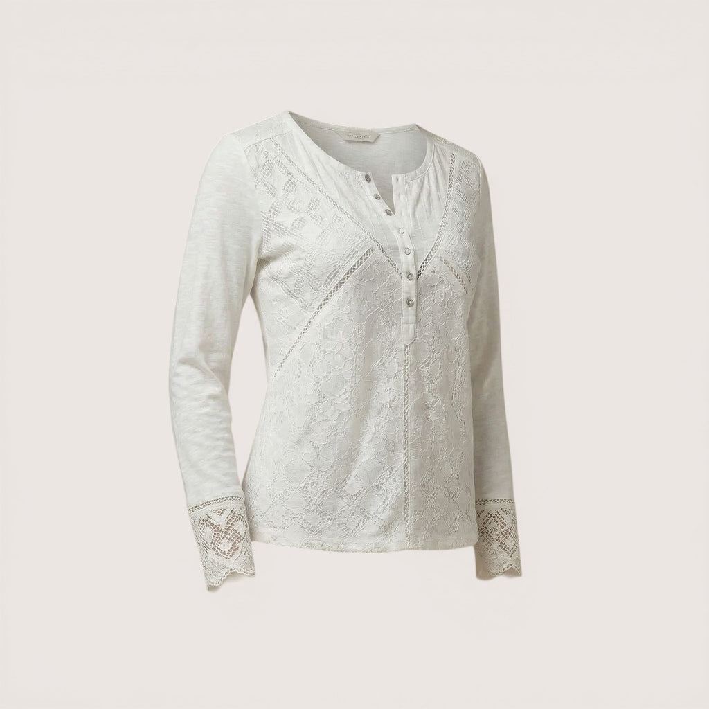 Elira | Women’s Long Sleeve Henley Top with Lace Detail