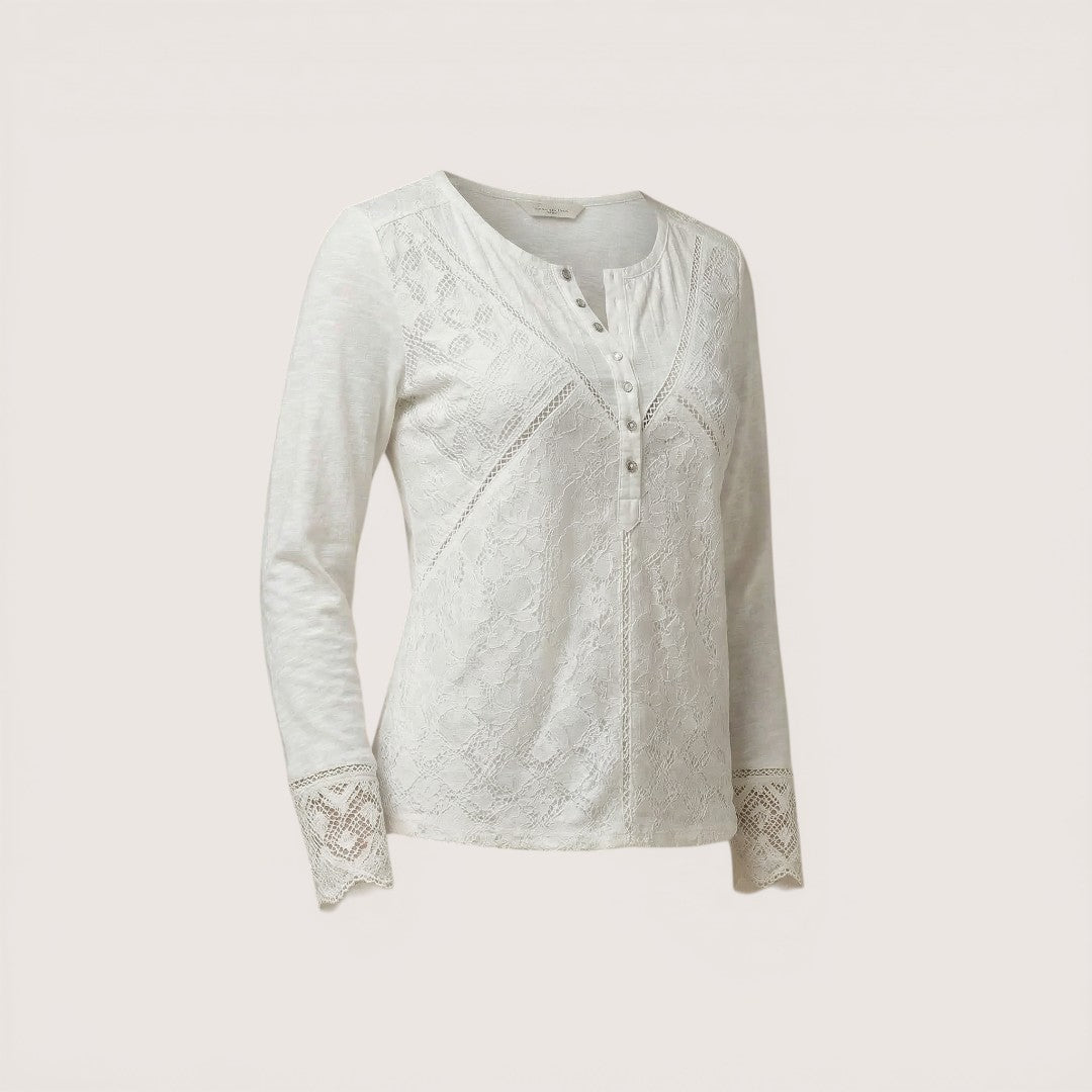 Elira | Women’s Long Sleeve Henley Top with Lace Detail